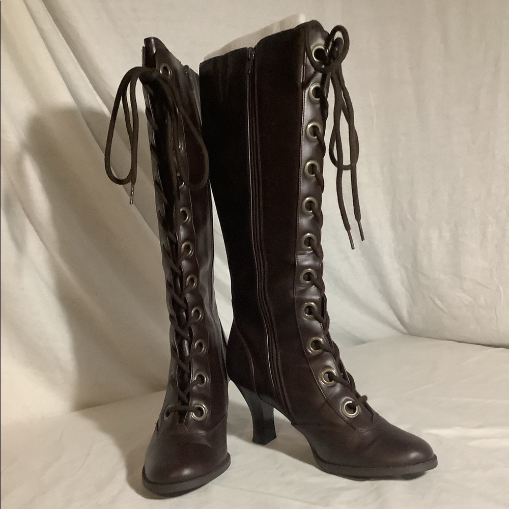 Women’s brown full length high heeled boots